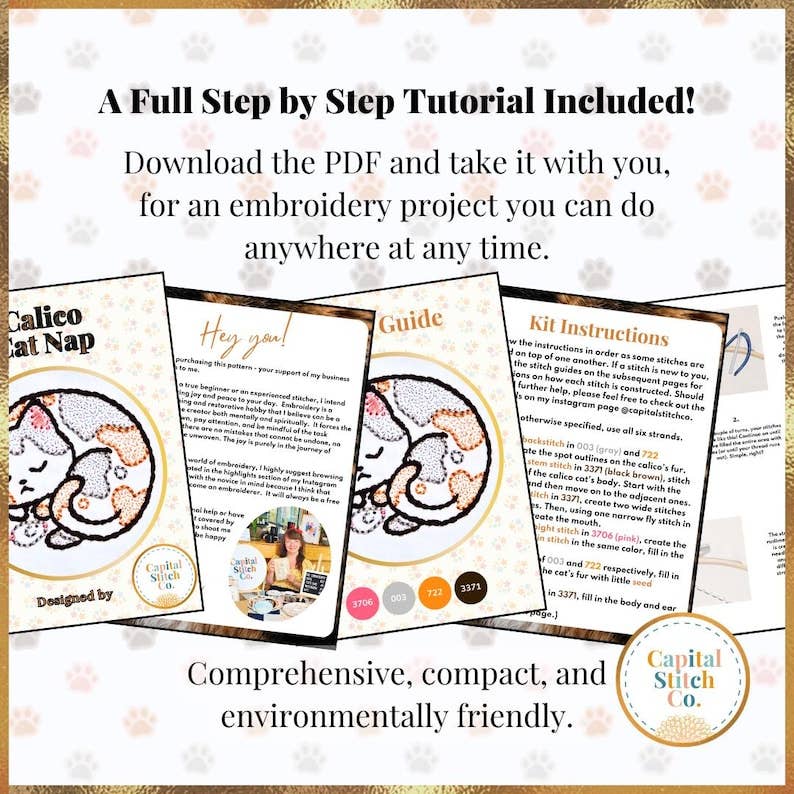 Calico Cat Nap Mini Embroidery Kit