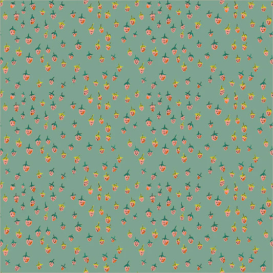 Windham Fabrics-Field Strawberries Teal-fabric-gather here online