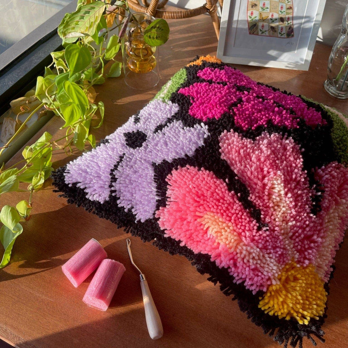 Craft Club-Pretty Petals Black - Latch Hook Cushion Kit-craft kit-gather here online