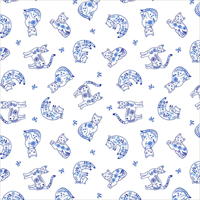 Windham Fabrics-Purrcelain Cats White/Blue-fabric-gather here online