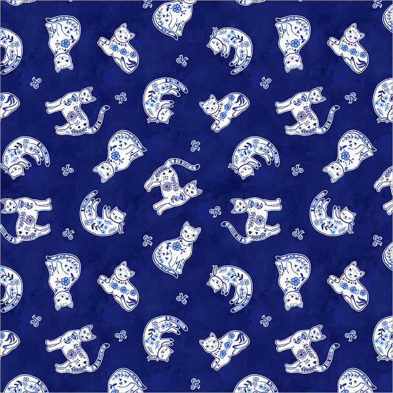 Windham Fabrics-Purrcelain Cats Royal-fabric-gather here online