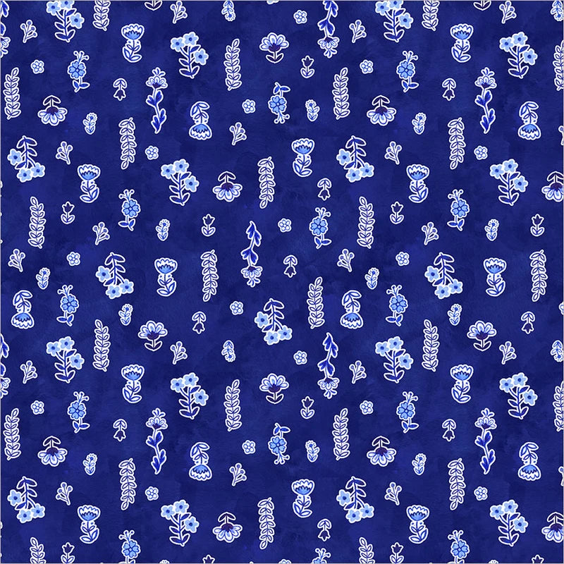 Windham Fabrics-Painted Florals Royal-fabric-gather here online