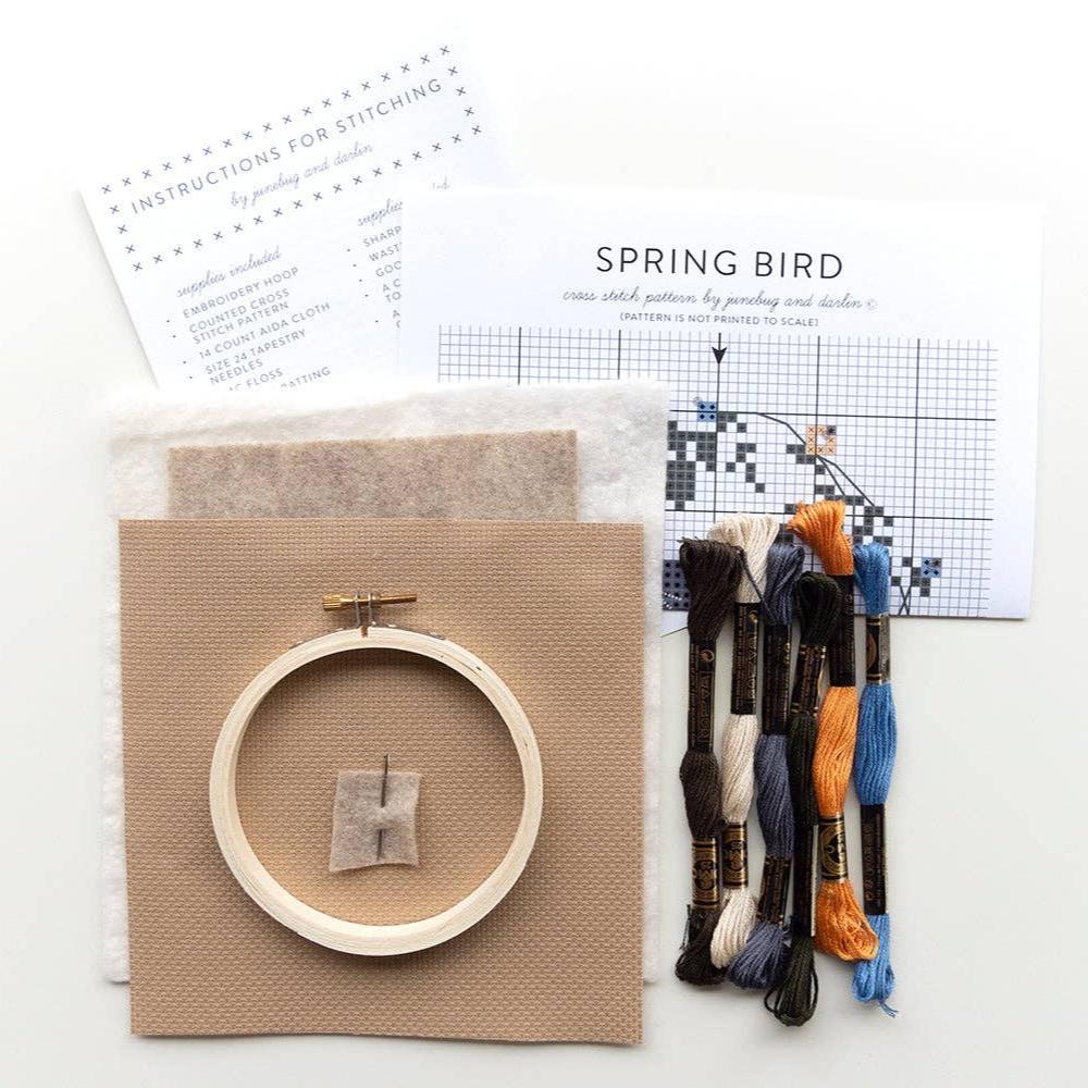 Junebug and Darlin-Spring Bird, 4" Cross Stitch Kit-xstitch kit-gather here online