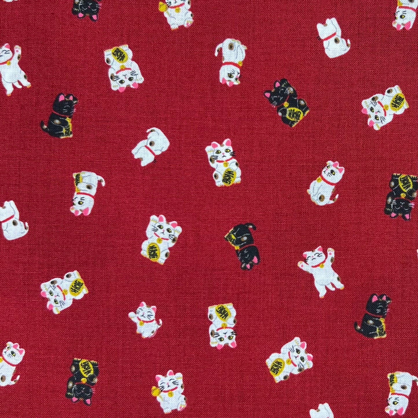 Hishiei-Lucky Cats Red on Cotton Sheeting-fabric-gather here online