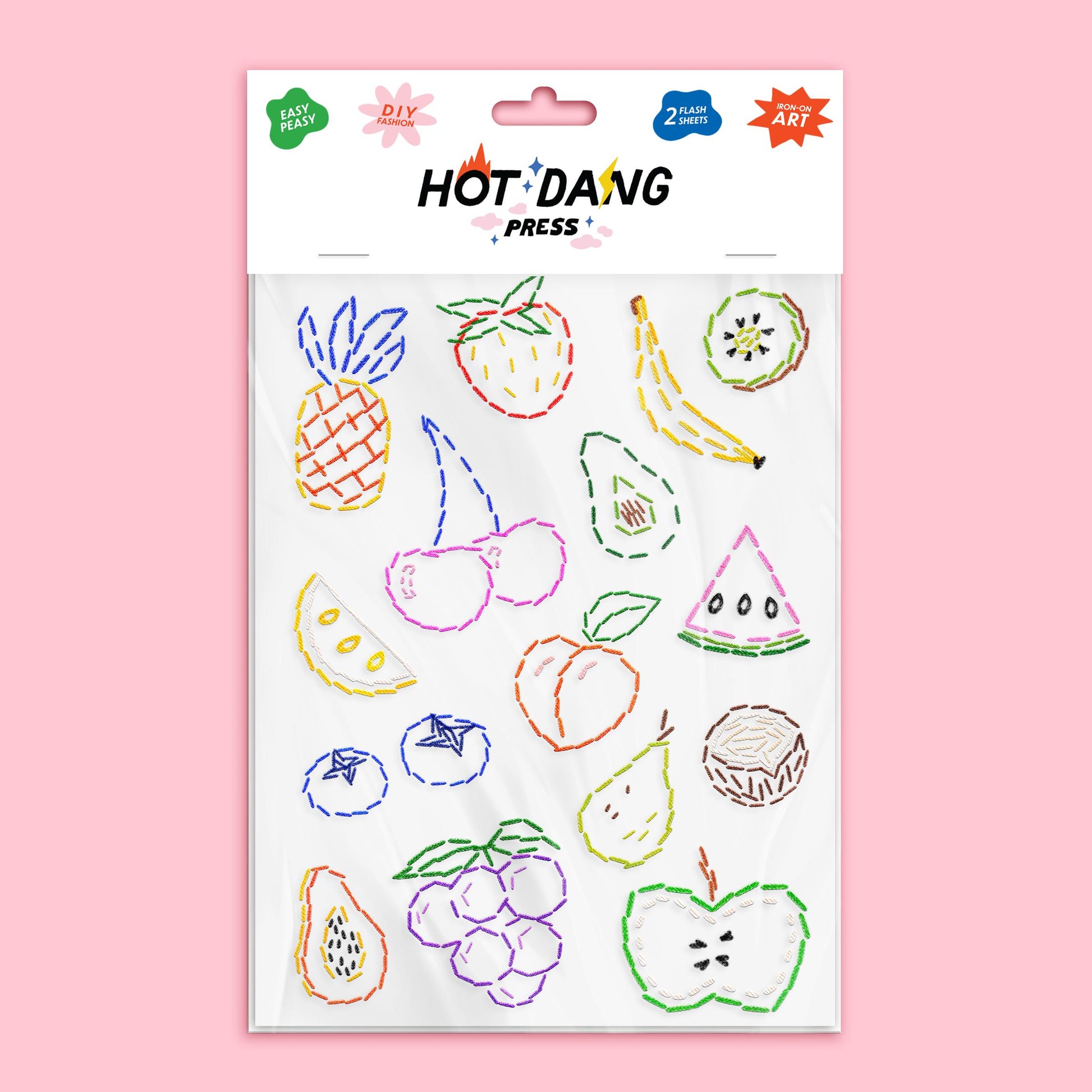 Hot Dang Press-Fruit Embroidery Iron-On Transfer Sheet Set-patches + pins-gather here online