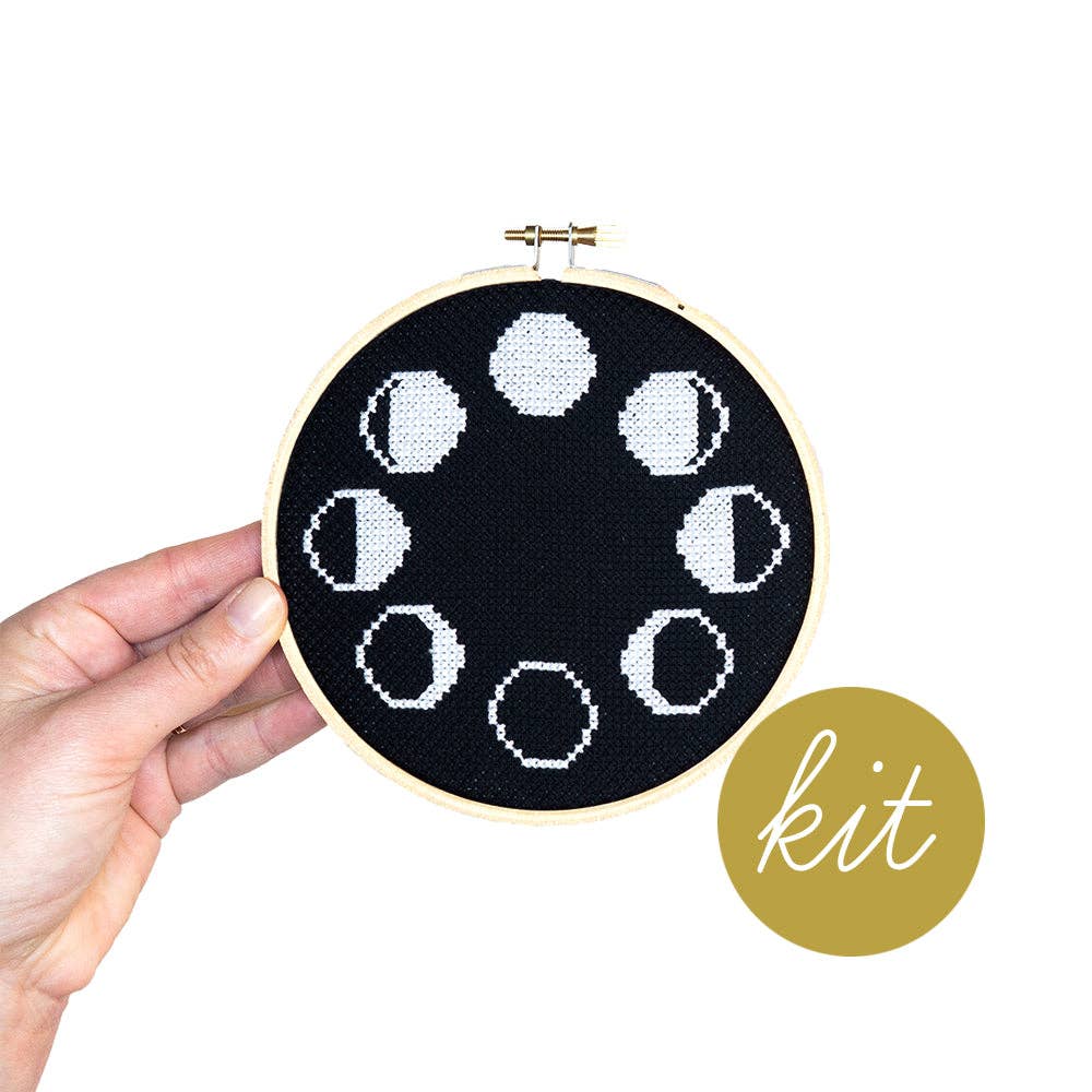 Junebug and Darlin-Moon Phases Black, 5" Cross Stitch Kit-xstitch kit-gather here online