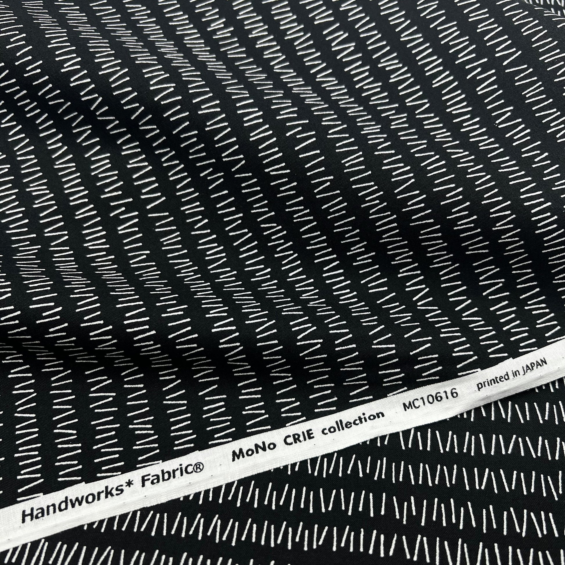 Sevenberry-White On Black Hatch Marks on Cotton Shirting-fabric-gather here online