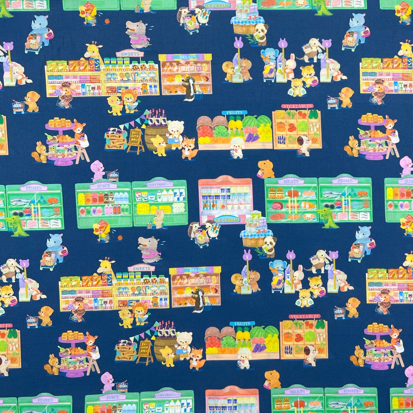 Hokkoh-Critter Grocery Store on Cotton Lawn-fabric-gather here online