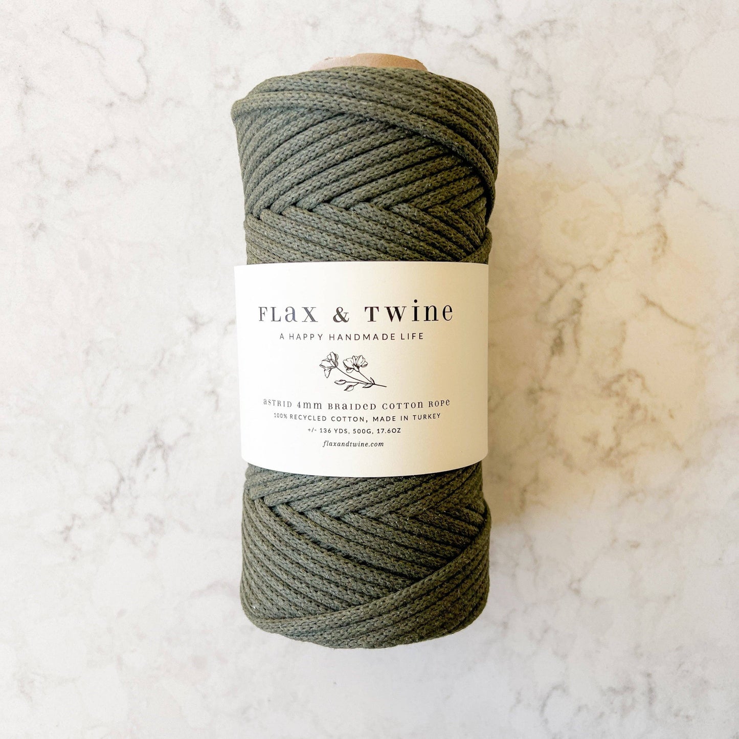 Flax & Twine-4mm Astrid Braided Cotton Rope-yarn-Olive-gather here online