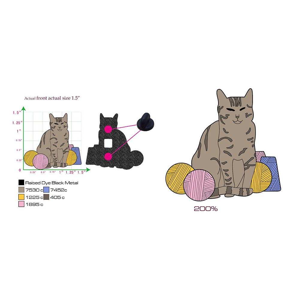 Made by Nilina-Brown Tabby Yarn Cat Enamel Pin-patches + pins-gather here online
