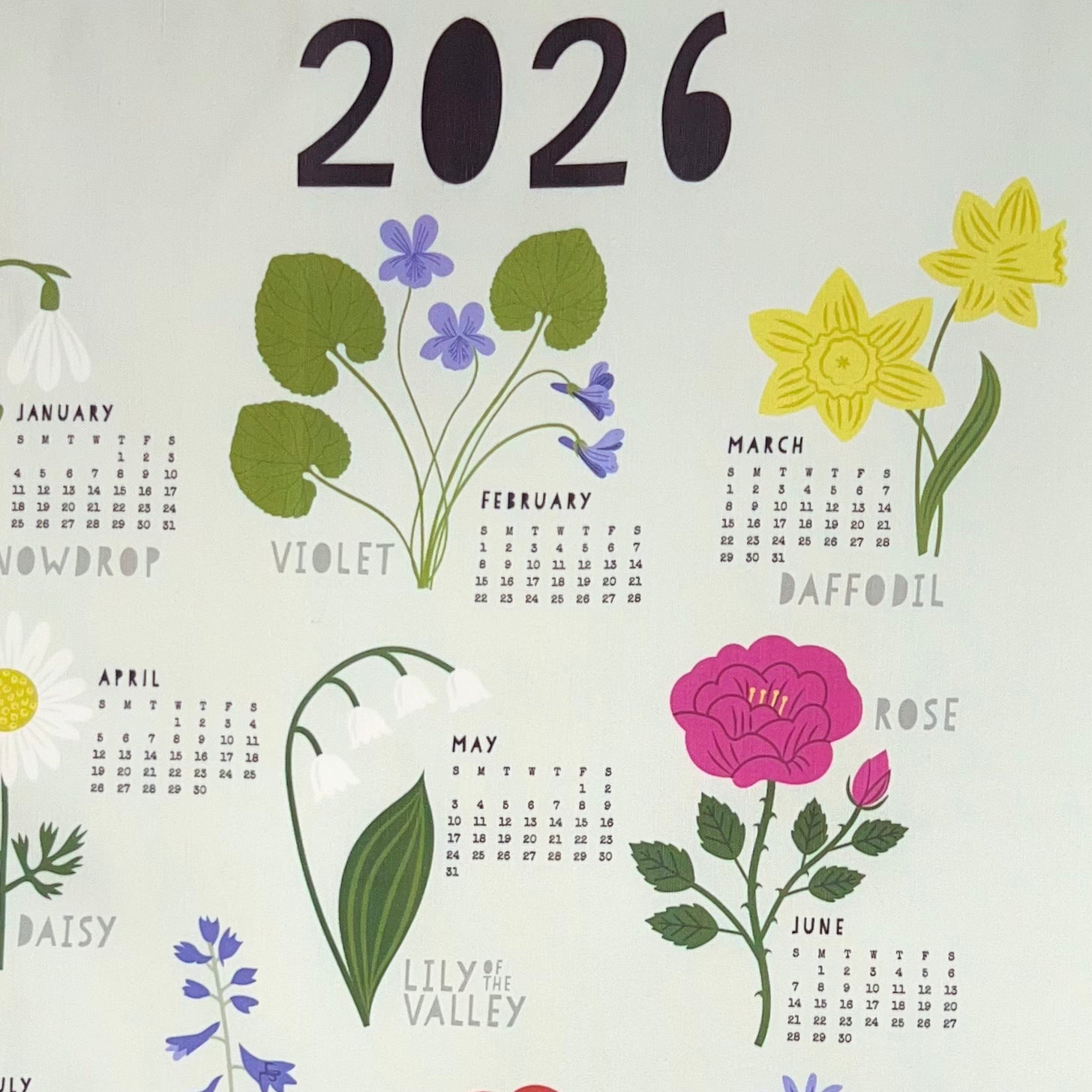 gather here-2026 Tea Towel Calendar - Birth Flowers-tea towel calendar-gather here online