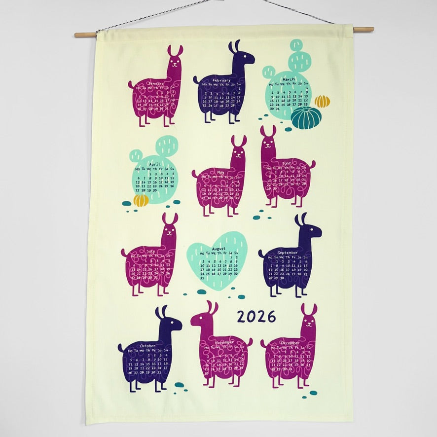 gather here-2026 Tea Towel Calendar - Llamas-tea towel calendar-gather here online