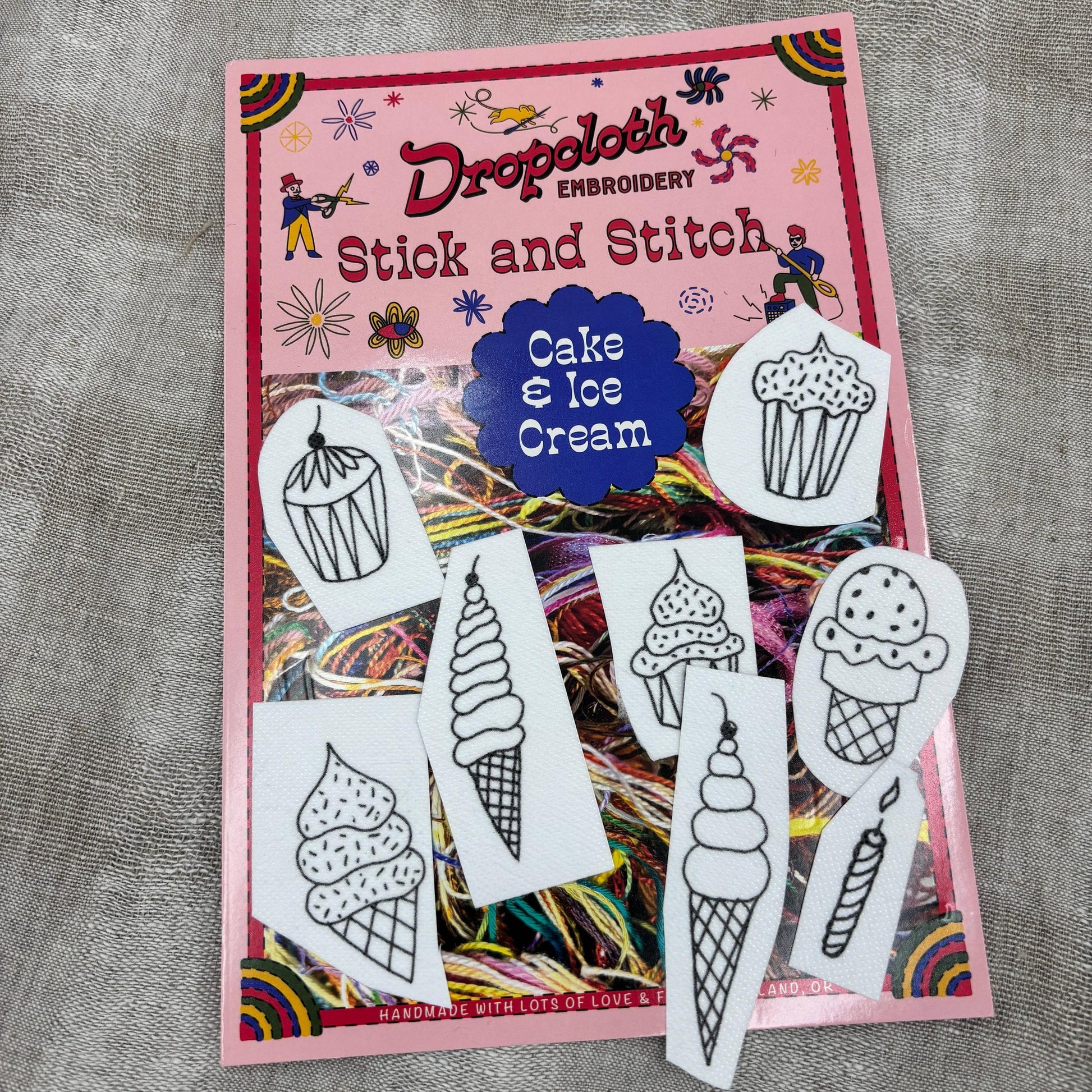 Dropcloth Samplers-Cake and Ice Cream Stick and Stitch Set-embroidery pattern-gather here online