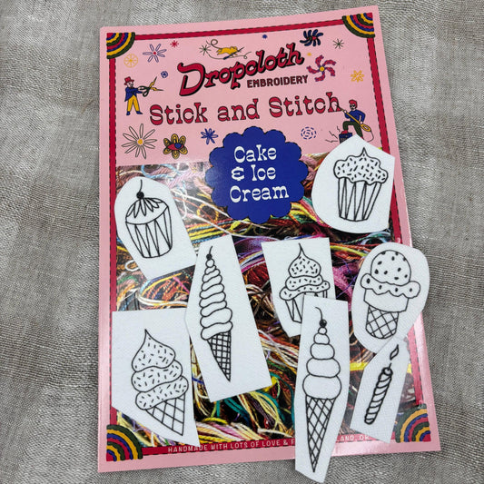 Dropcloth Samplers-Cake and Ice Cream Stick and Stitch Set-embroidery pattern-gather here online