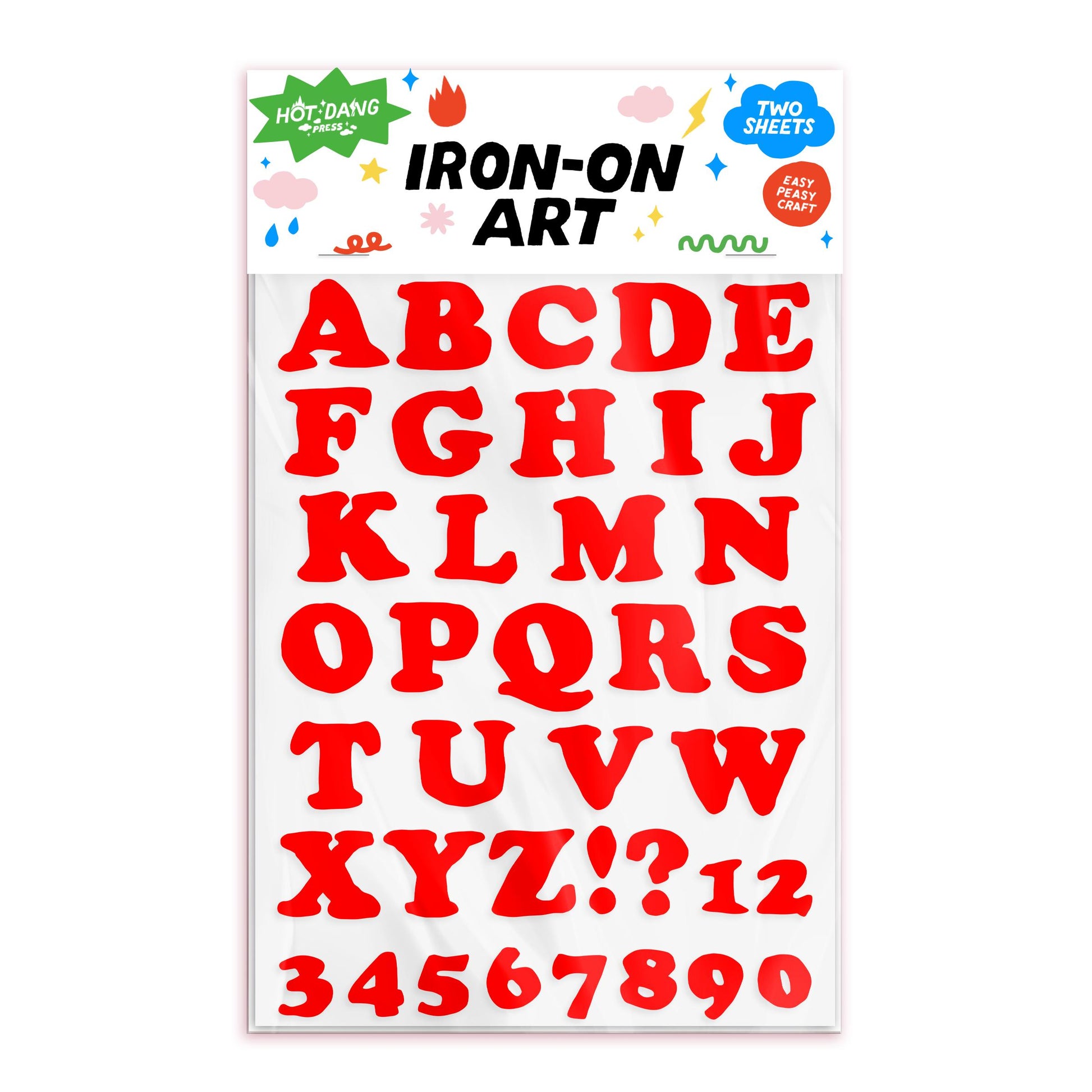 Hot Dang Press-Wonky Alphabet Red Iron-On Transfer Sheet Set-patches + pins-gather here online