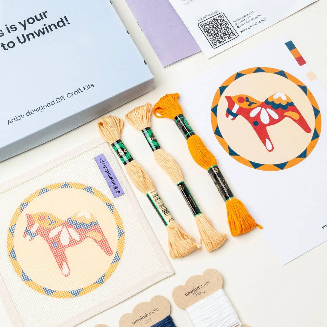 Unwind Studio-Red Dala Horse Needlepoint Ornament Kit-xstitch kit-gather here online