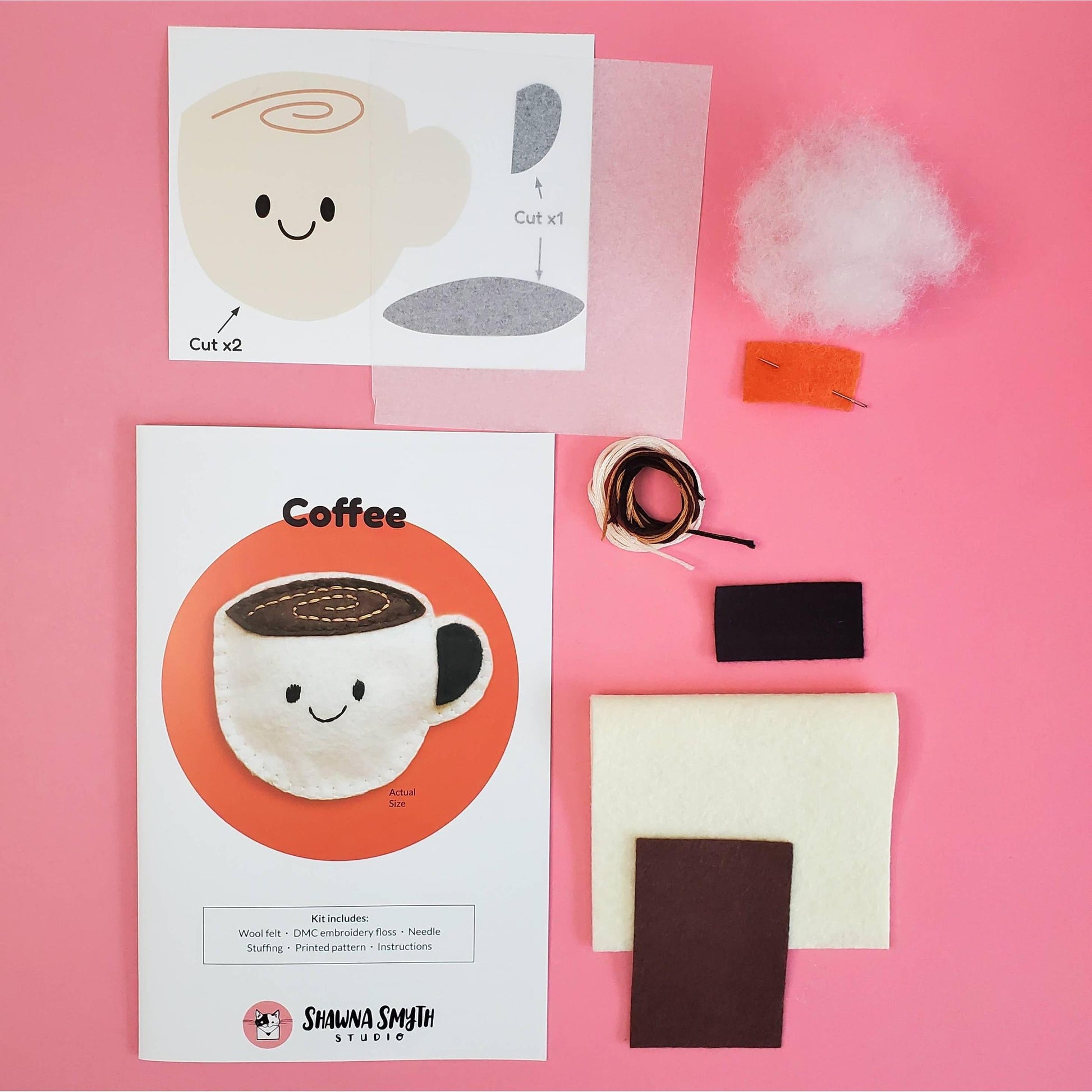 Shawna Smyth Studio-Coffee Felt Hand Stitching Kit-sewing kit-gather here online