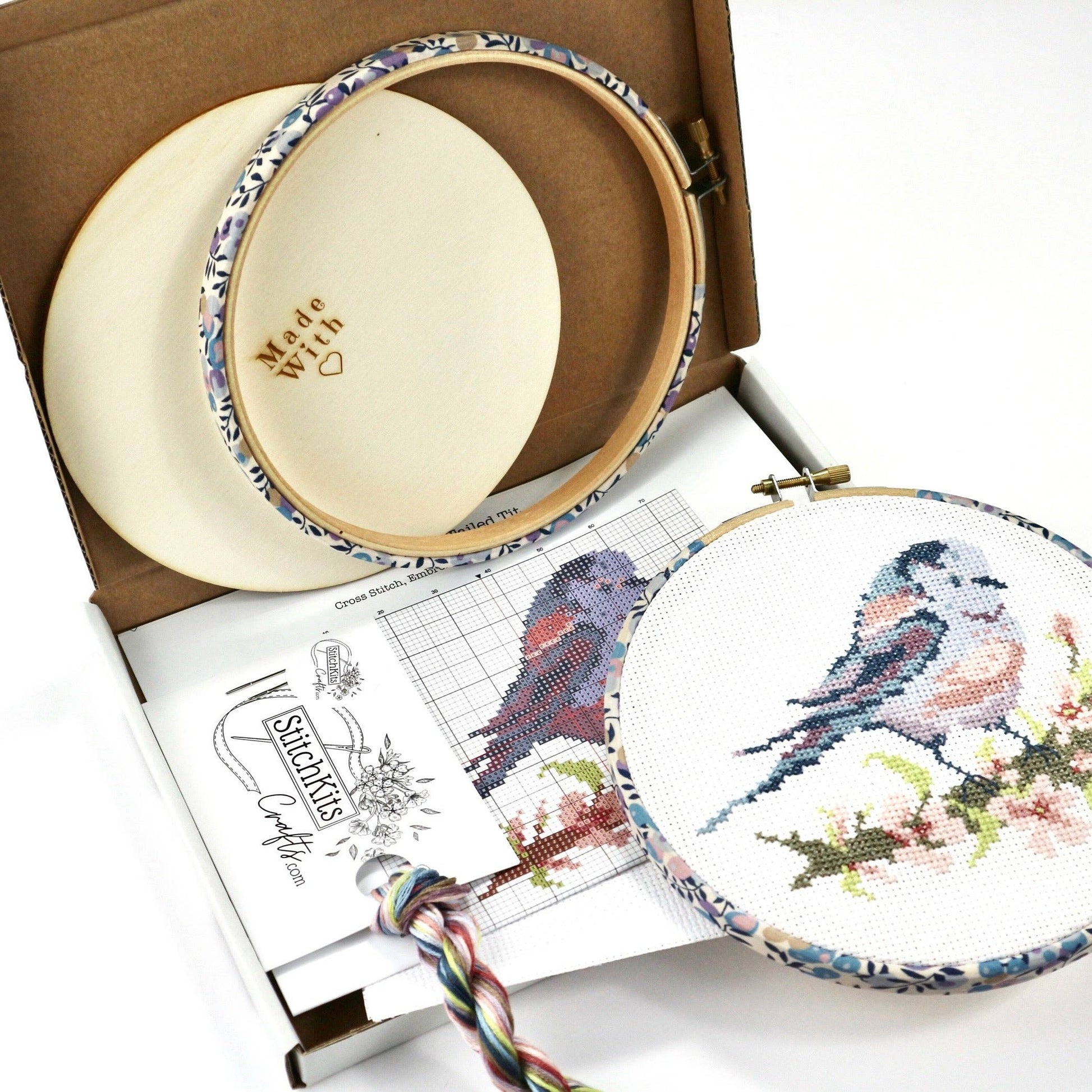 Stitchkits Crafts-Long-Tailed Tit With Pink Blossom Cross Stitch Kit-xstitch kit-gather here online