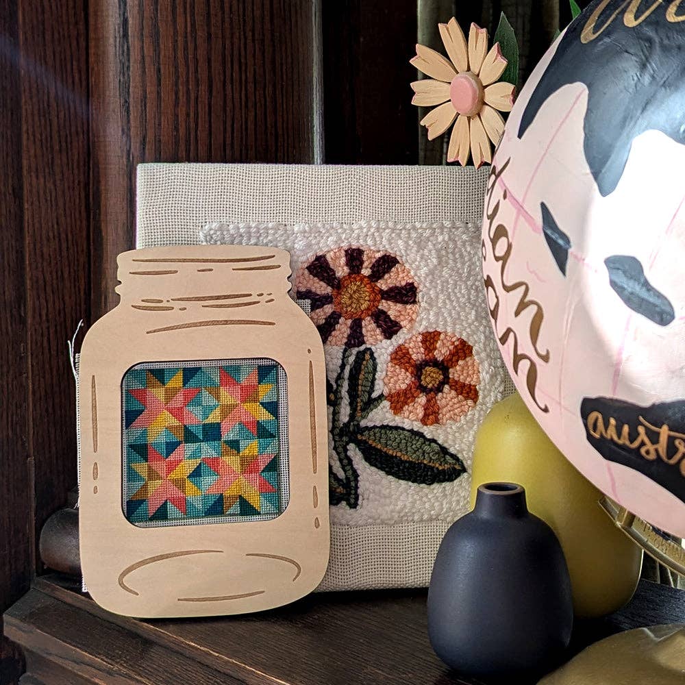 Fraymeworks-Star Quilt Block 4x4" Needlepoint Canvas-xstitch pattern-gather here online