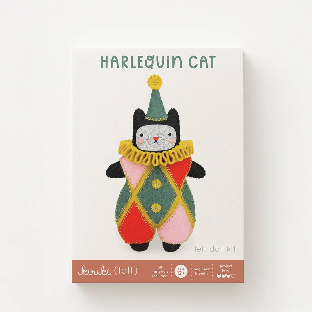 Kiriki Press-Harlequin Cat Felt Doll Kit-embroidery kit-gather here online