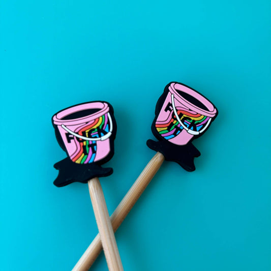 Comma Craft Co-F*ck It Bucket Rainbow Knitting Needle Point Protectors-knitting notion-gather here online