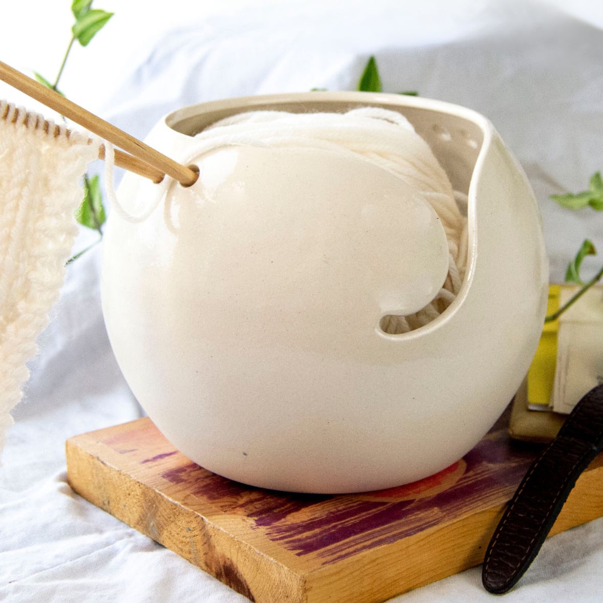 Cōppa Cōllaborative LLC-Minimal Ceramic Yarn Bowl: Vanilla-knitting notion-gather here online