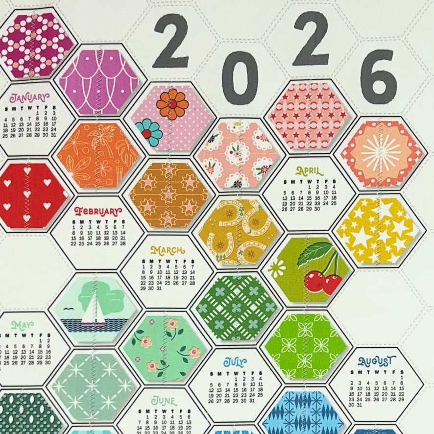 gather here-2026 Tea Towel Calendar - Rainbow Hexies-tea towel calendar-gather here online