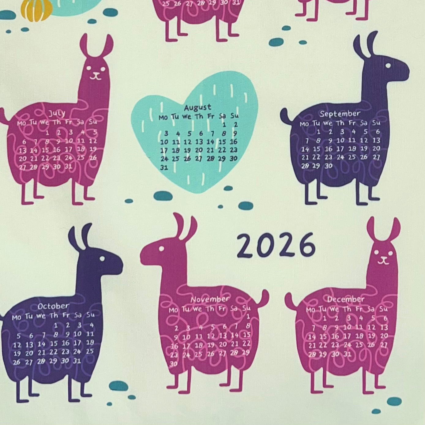 gather here-2026 Tea Towel Calendar - Llamas-tea towel calendar-gather here online