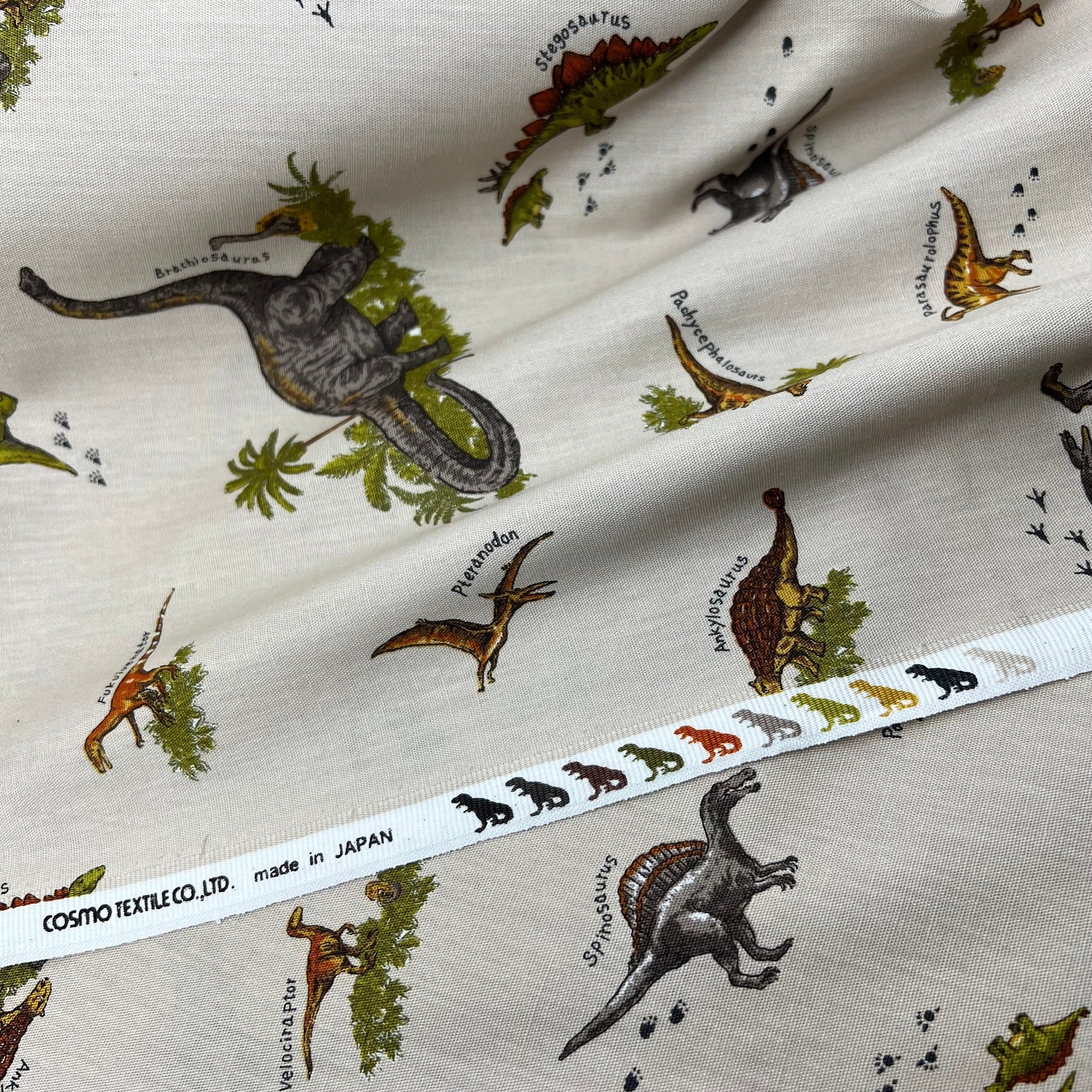 Cosmo-Prehistoric Dinos on Cotton-fabric-gather here online