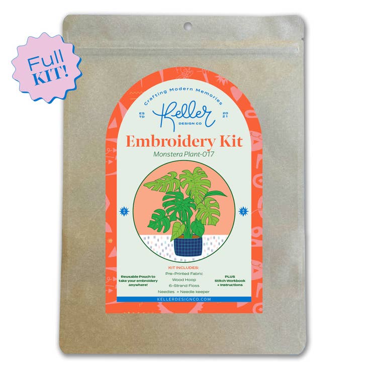 Keller Design Co.-Monstera Plant Embroidery Kit-embroidery kit-gather here online