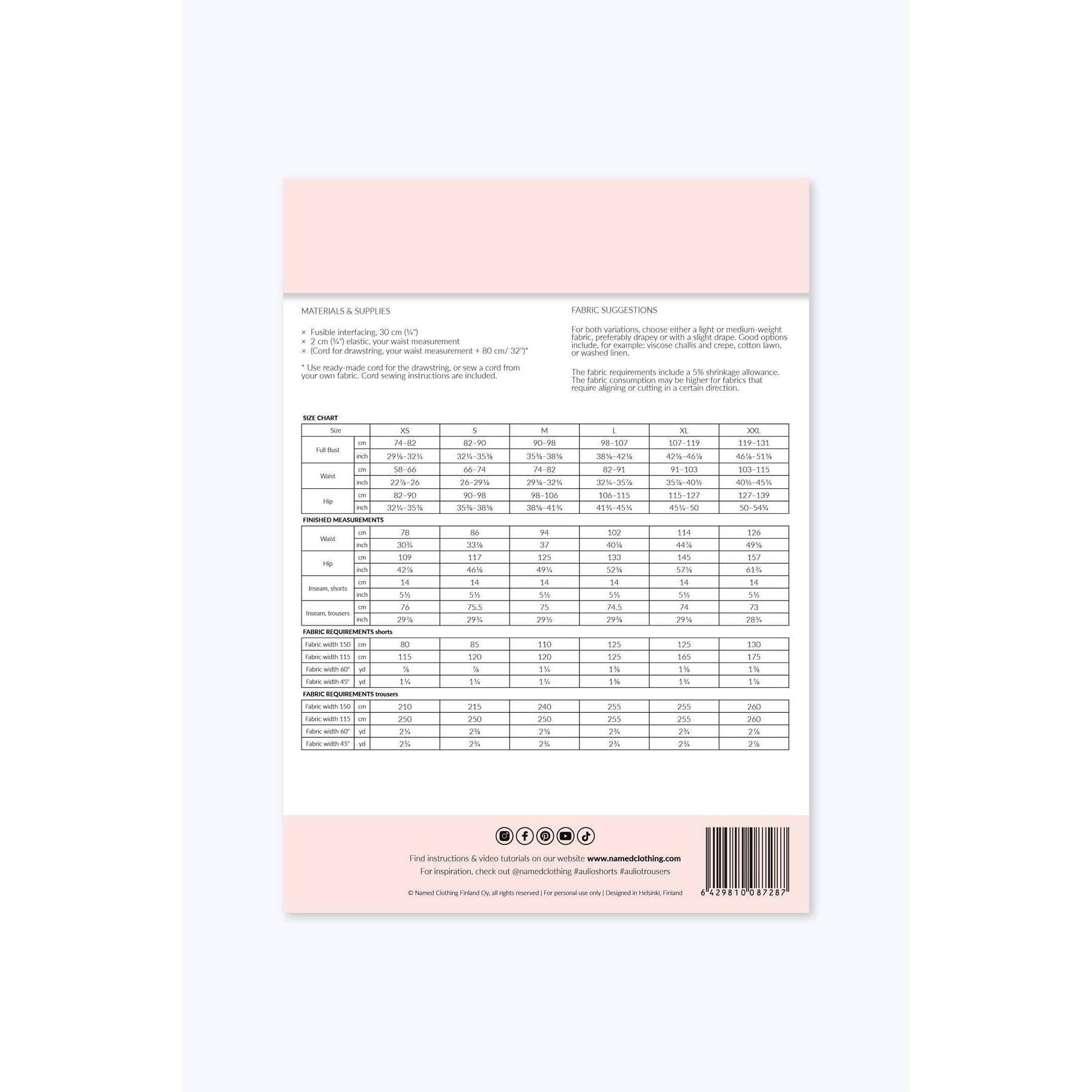 Named Clothing-Aulio Elastic Waist Shorts & Trousers Pattern-sewing pattern-gather here online