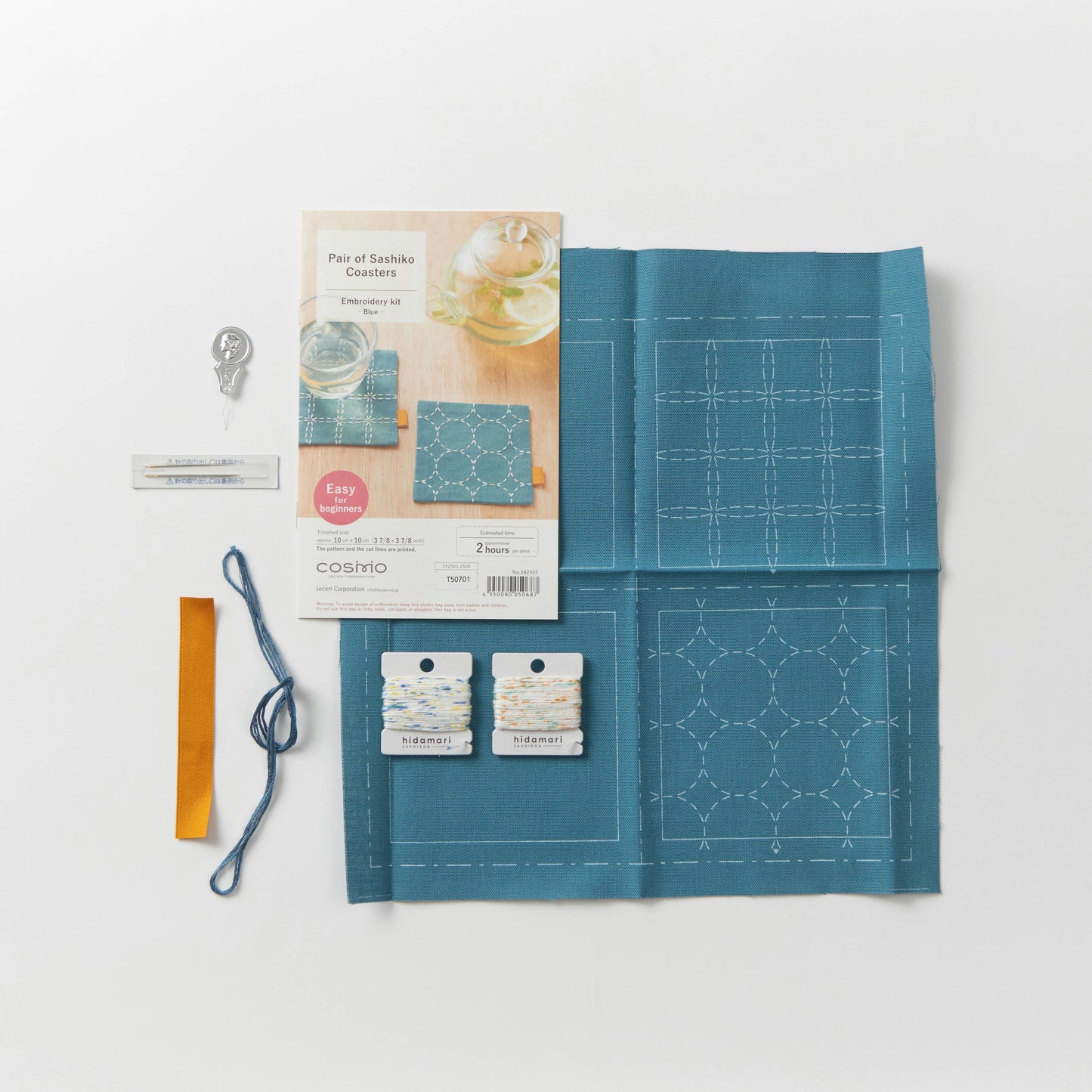 Cosmo-Sashiko Hidamari Coasters Kit - Blue-embroidery kit-gather here online