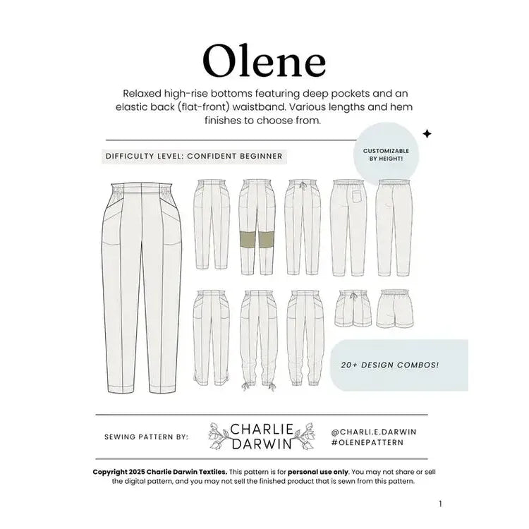 Charlie Darwin Textiles-Olene Pants Pattern-sewing pattern-gather here online