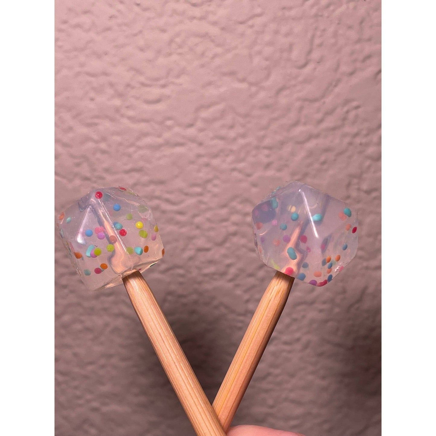 Comma Craft Co-Kawaii Confetti Hexagon Knitting Needle Point Protectors-knitting notion-Red and Pink Hearts-gather here online