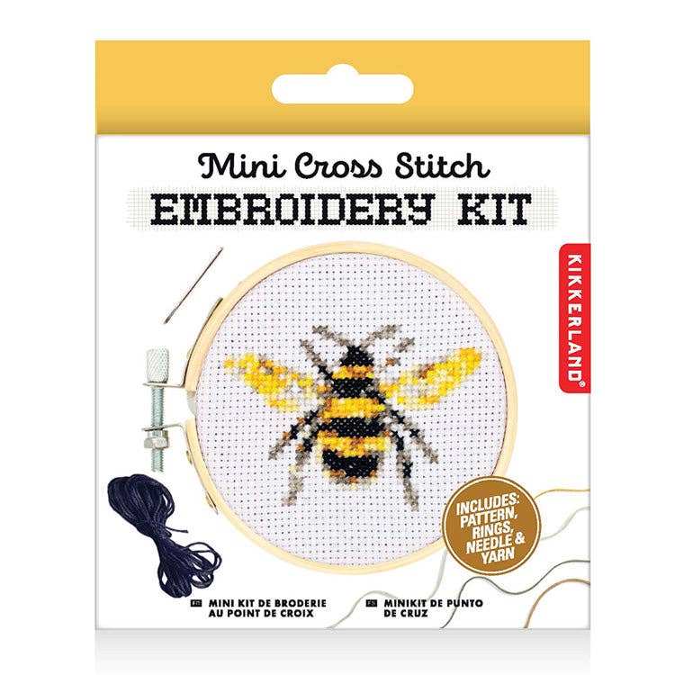 Kikkerland-Bee Mini Cross Stitch Embroidery Kit-xstitch kit-gather here online