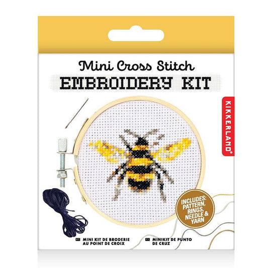 Kikkerland-Bee Mini Cross Stitch Embroidery Kit-xstitch kit-gather here online