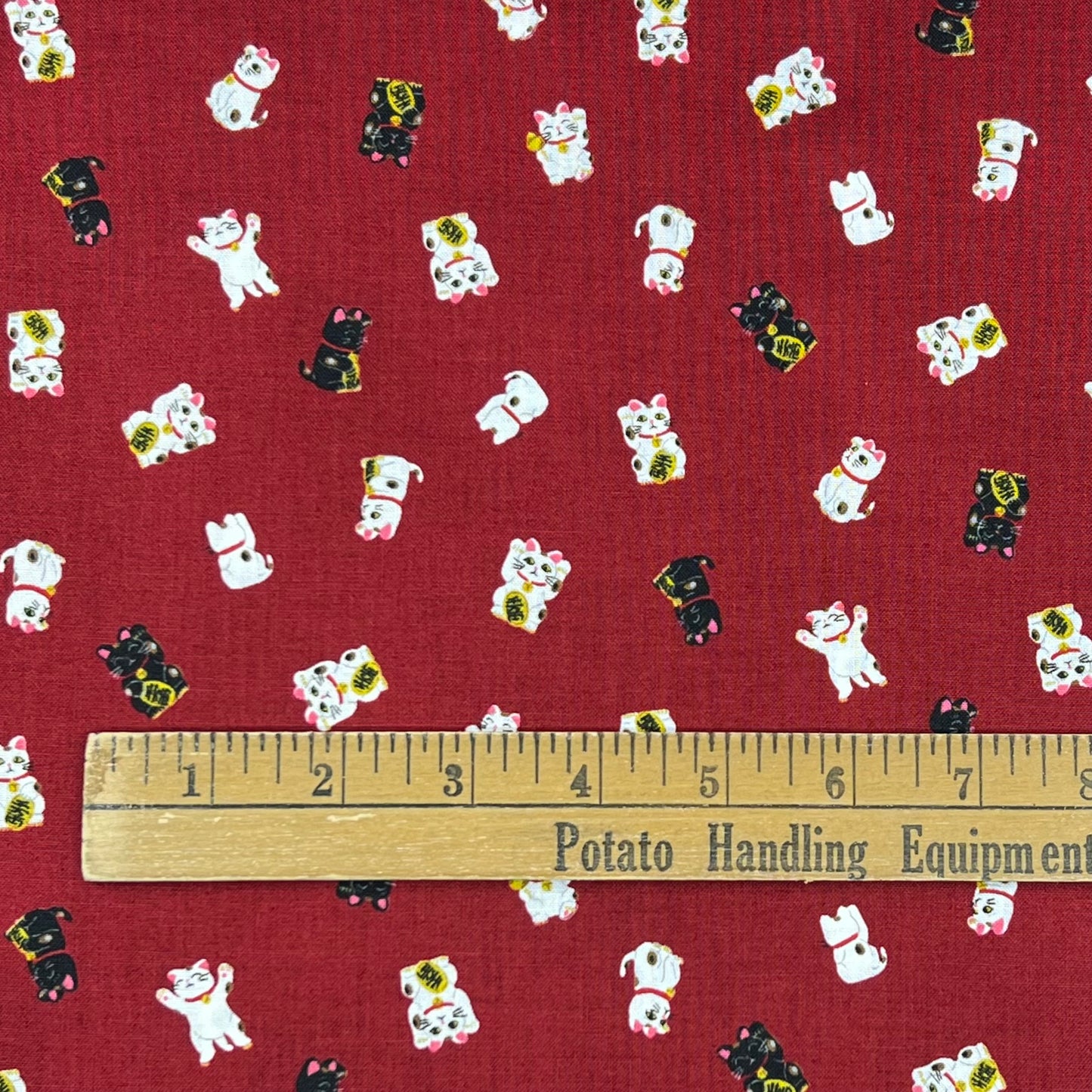 Hishiei-Lucky Cats Red on Cotton Sheeting-fabric-gather here online