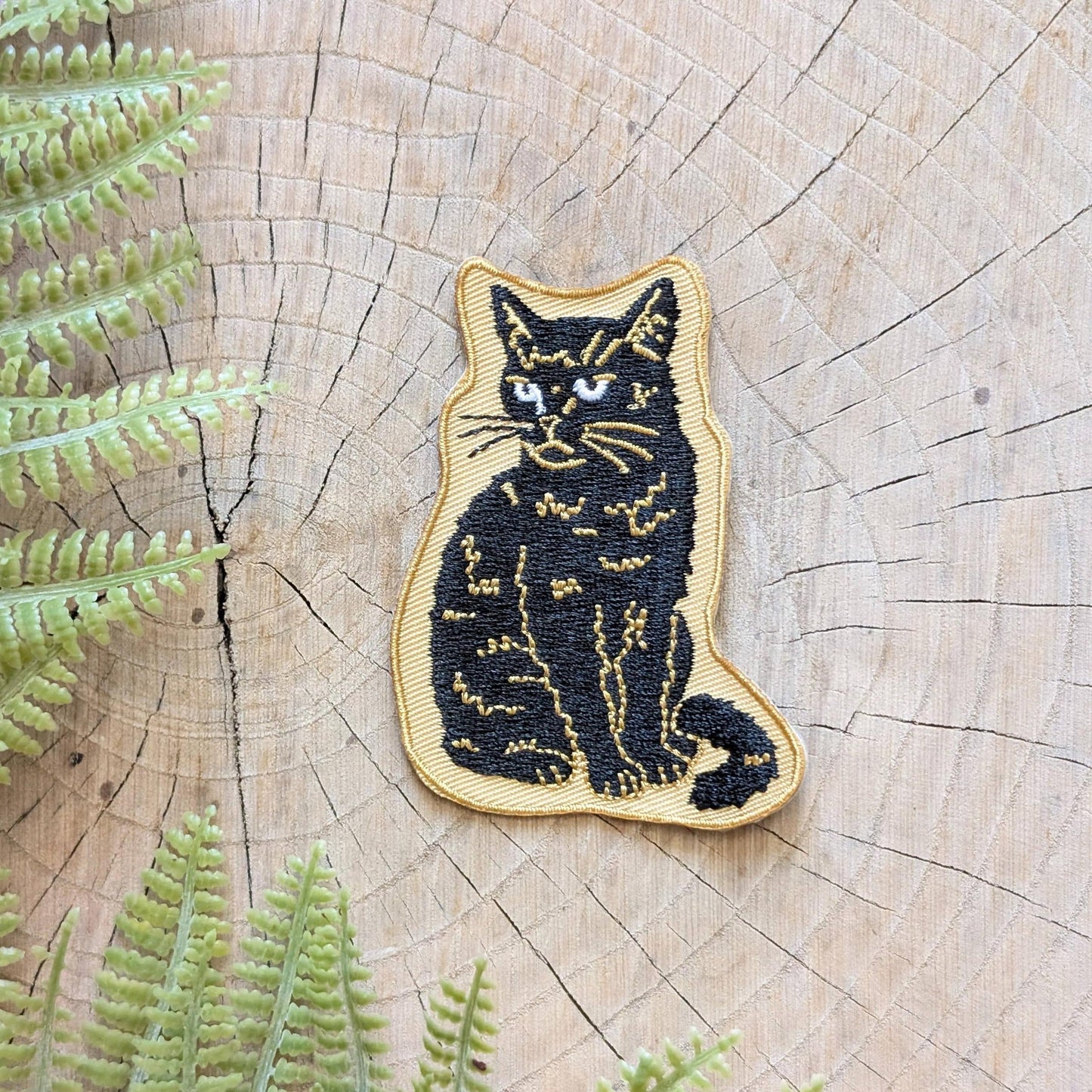 ilikesara-Sitting Black Disappointed Cat Iron-On Patch-patches + pins-gather here online