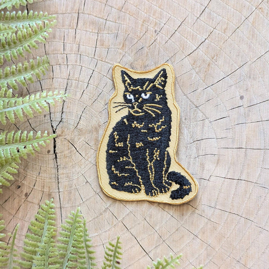ilikesara-Sitting Black Disappointed Cat Iron-On Patch-patches + pins-gather here online