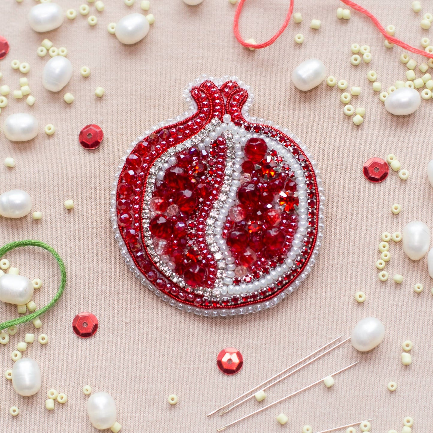 Pomegranate Brooch Kit: DIY Seed Bead Embroidery