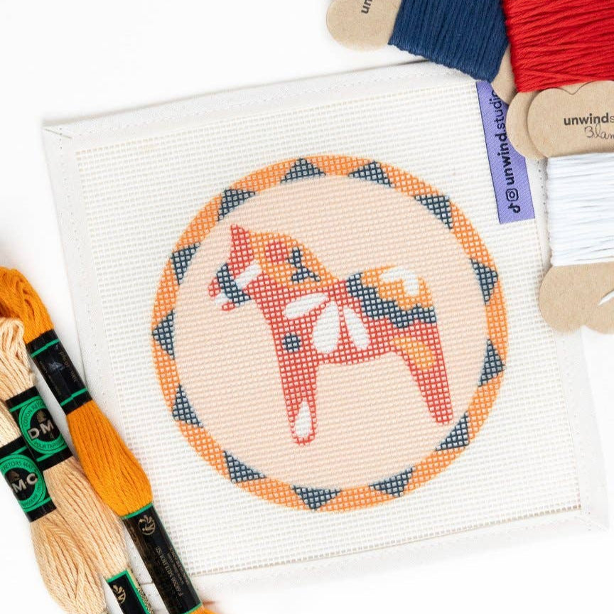 Unwind Studio-Red Dala Horse Needlepoint Ornament Kit-xstitch kit-gather here online