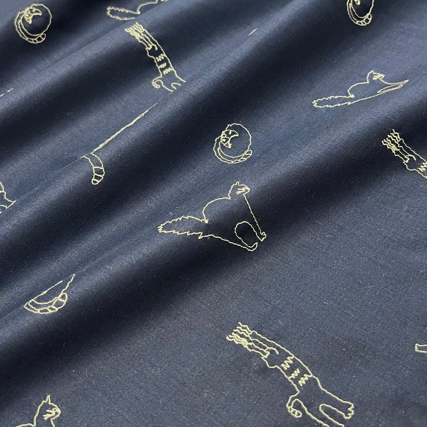 Hokkoh-Embroidered Cats on Cotton Lawn-fabric-gather here online