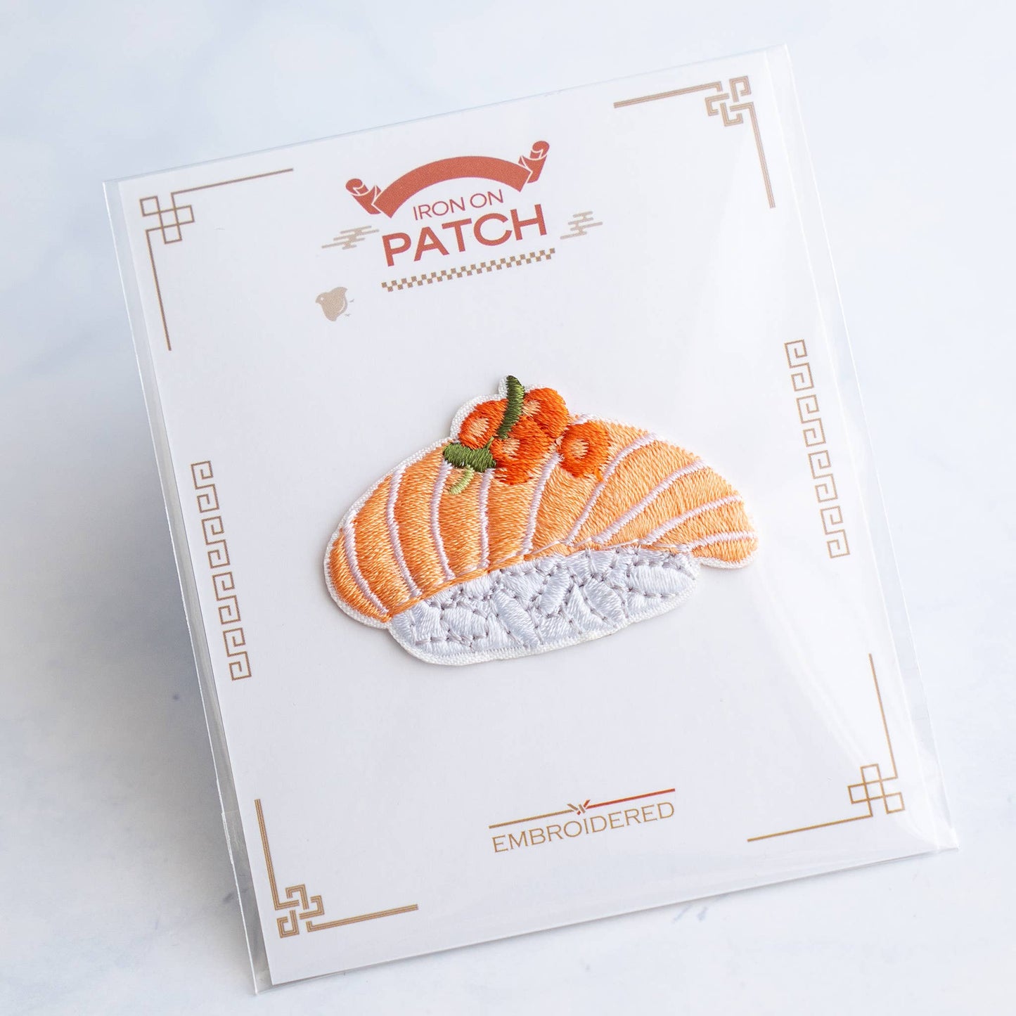 U PLUS INC-Salmon Sushi Iron-On Patch-patches + pins-gather here online