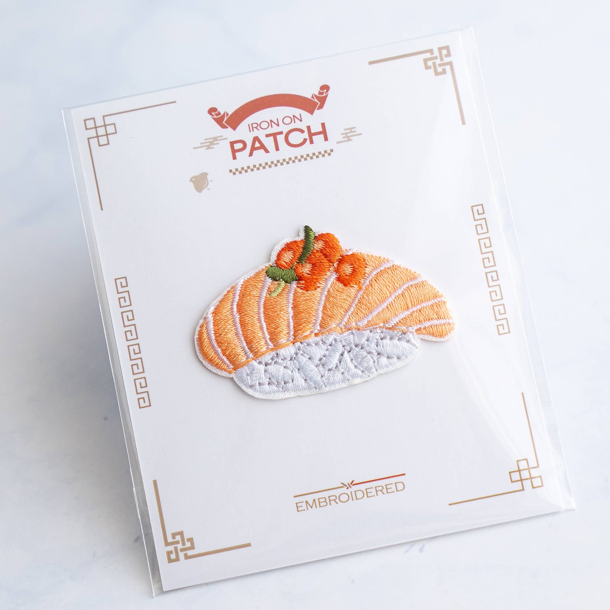 U PLUS INC-Salmon Sushi Iron-On Patch-patches + pins-gather here online
