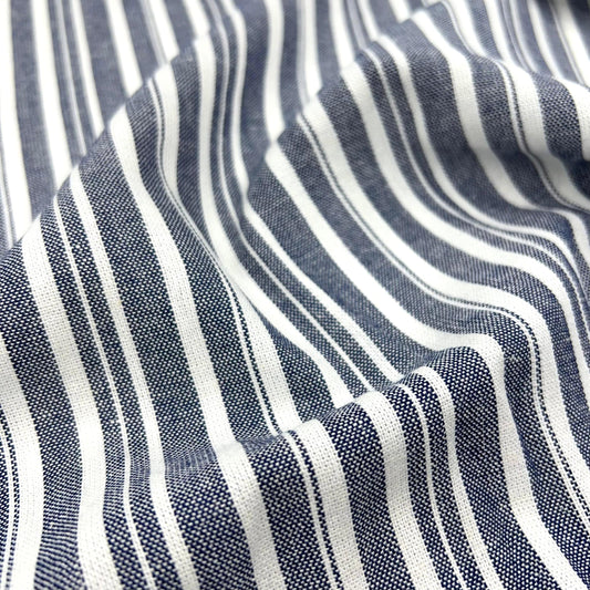 Secret Spark-Coastal Stripe Linen Rayon - Navy-fabric-gather here online