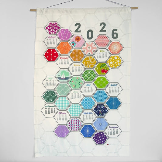 gather here-2026 Tea Towel Calendar - Rainbow Hexies-tea towel calendar-gather here online