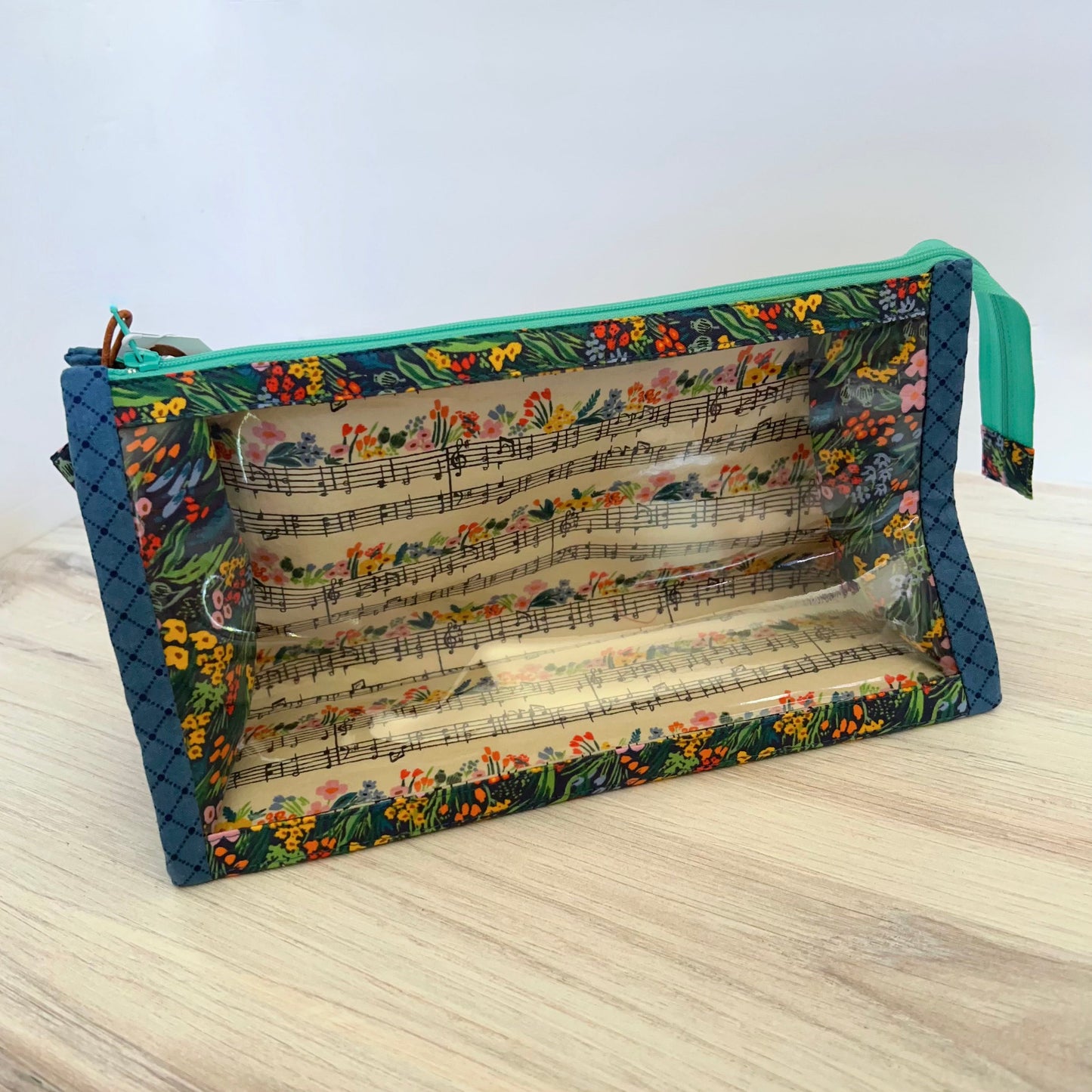 Denise Snow Williams-One of a Kind Clear Wedge Project Bags-craft organizer-Large - Floral Sheet Music-gather here online