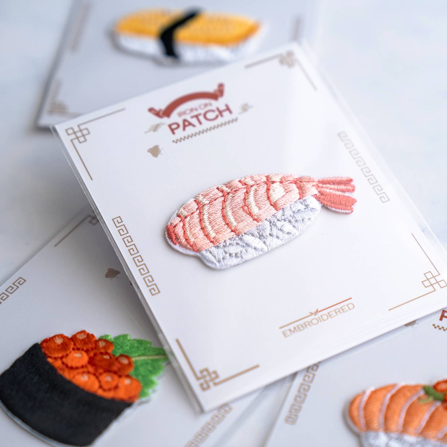 U PLUS INC-Shrimp Sushi Iron-On Patch-patches + pins-gather here online