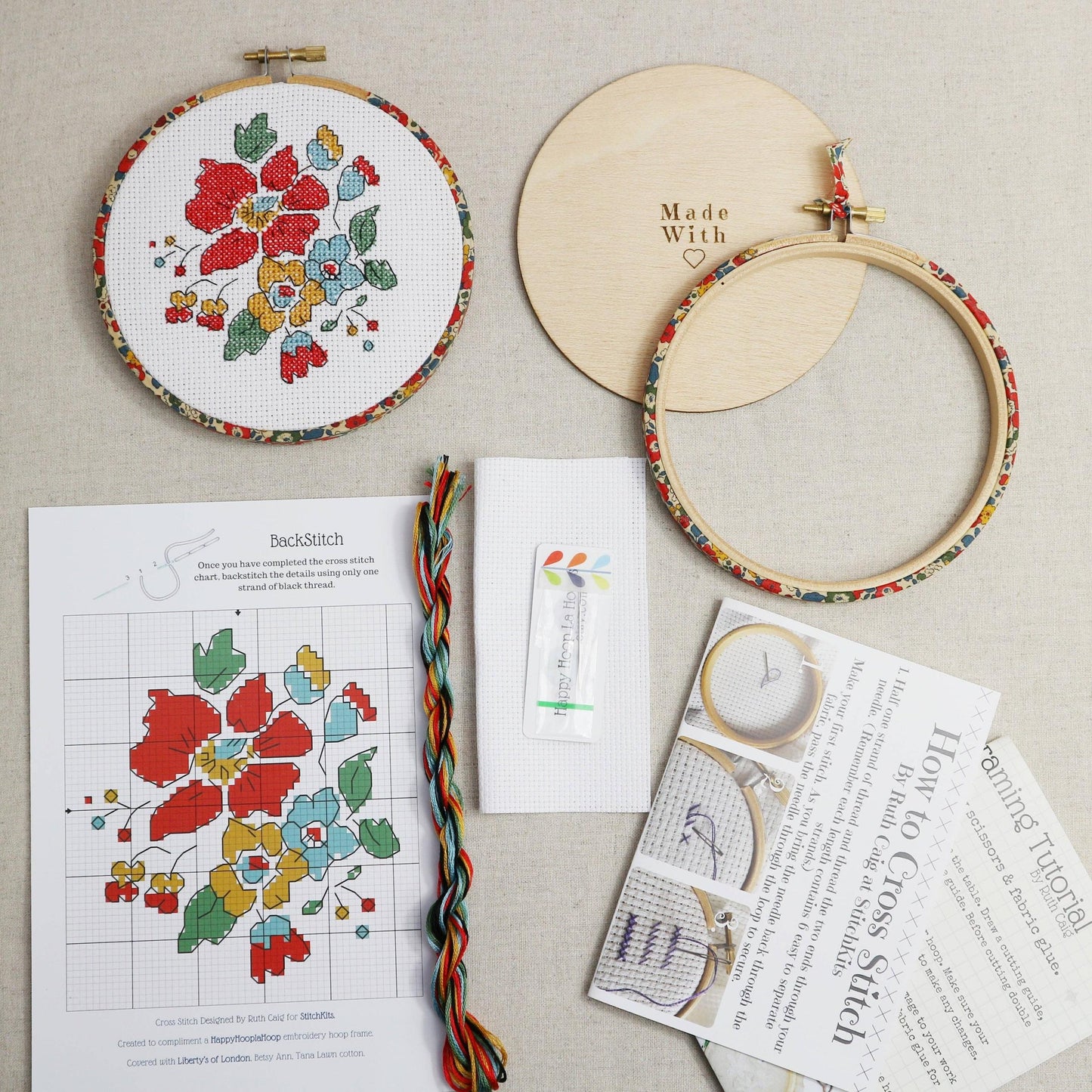 Stitchkits Crafts-Floral Cross Stitch Kit, 5" Hoop-xstitch kit-gather here online