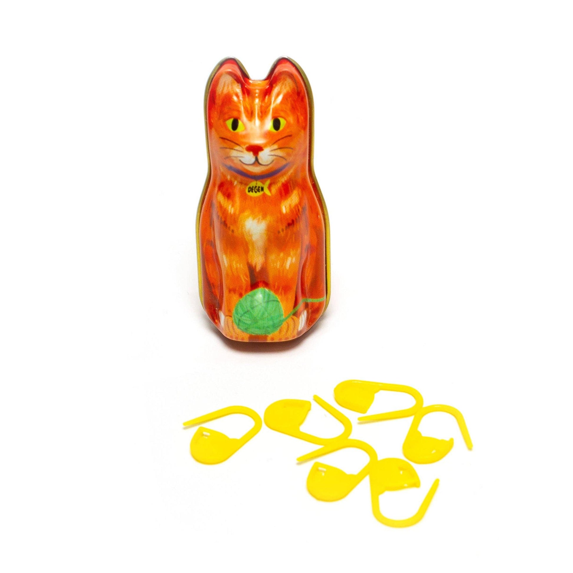 DEGEN-Orange Cat Tin - Stitch Markers-knitting notion-gather here online